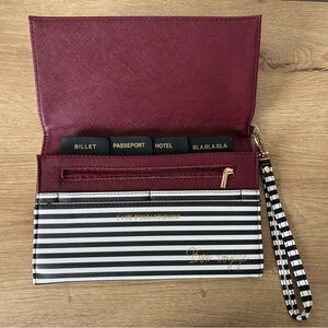 Chic Striped Travel Wallet with Burgundy Accent